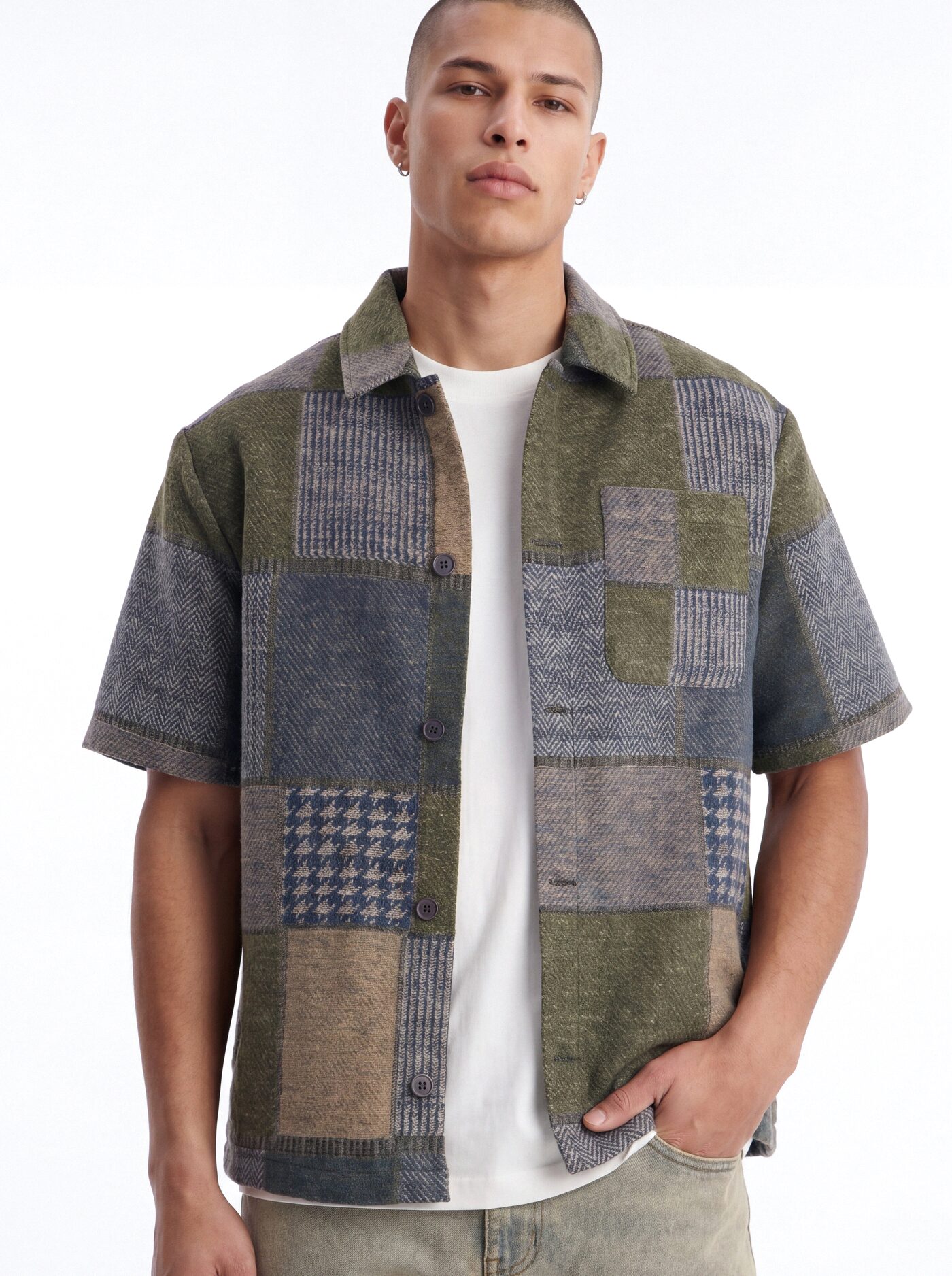 They're Satisfied Patch Relaxed Button Up Shirt - Olive