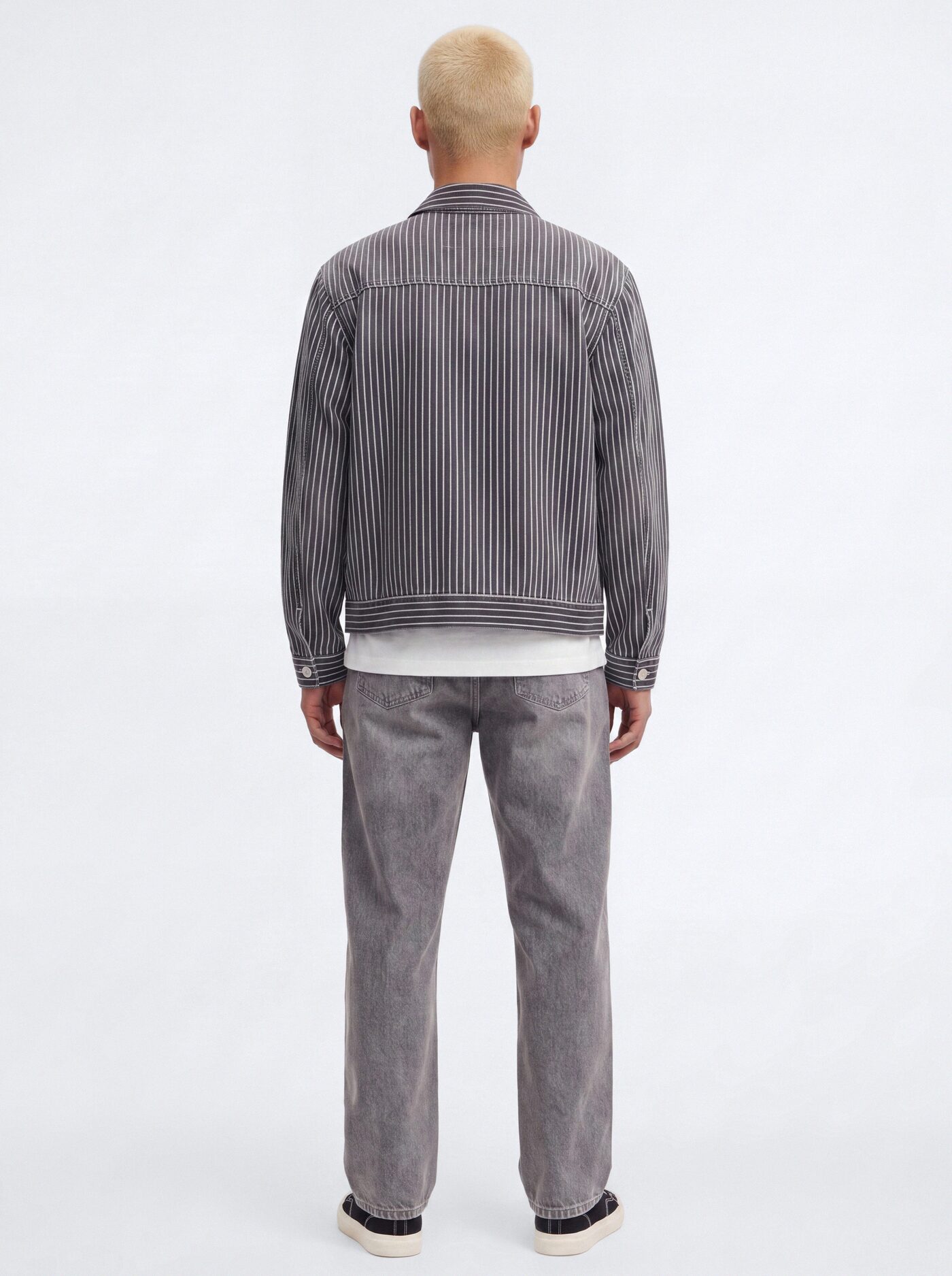 Striped Brooklyn Denim Trucker Jacket - Grey