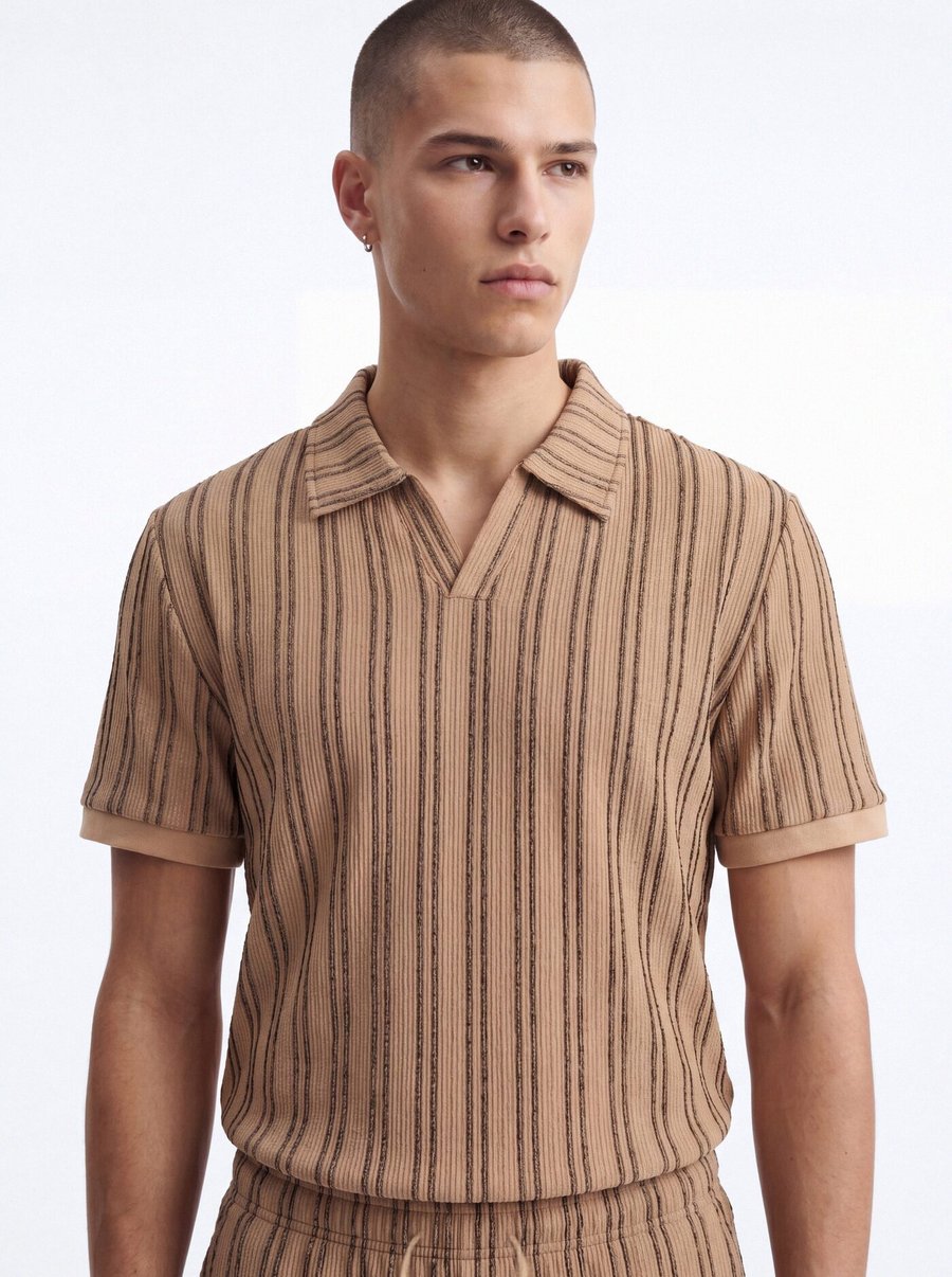 Etched Stripe Polo - Brown