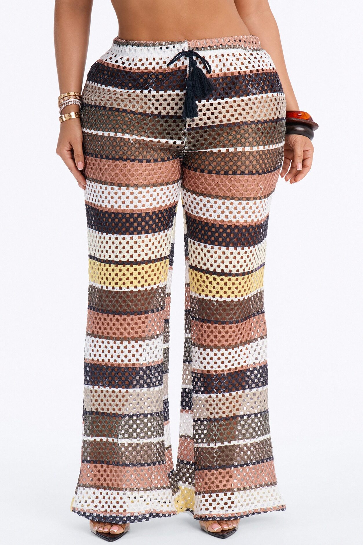 Paradise Sun Stripe Cover Up Pants - Brown/combo