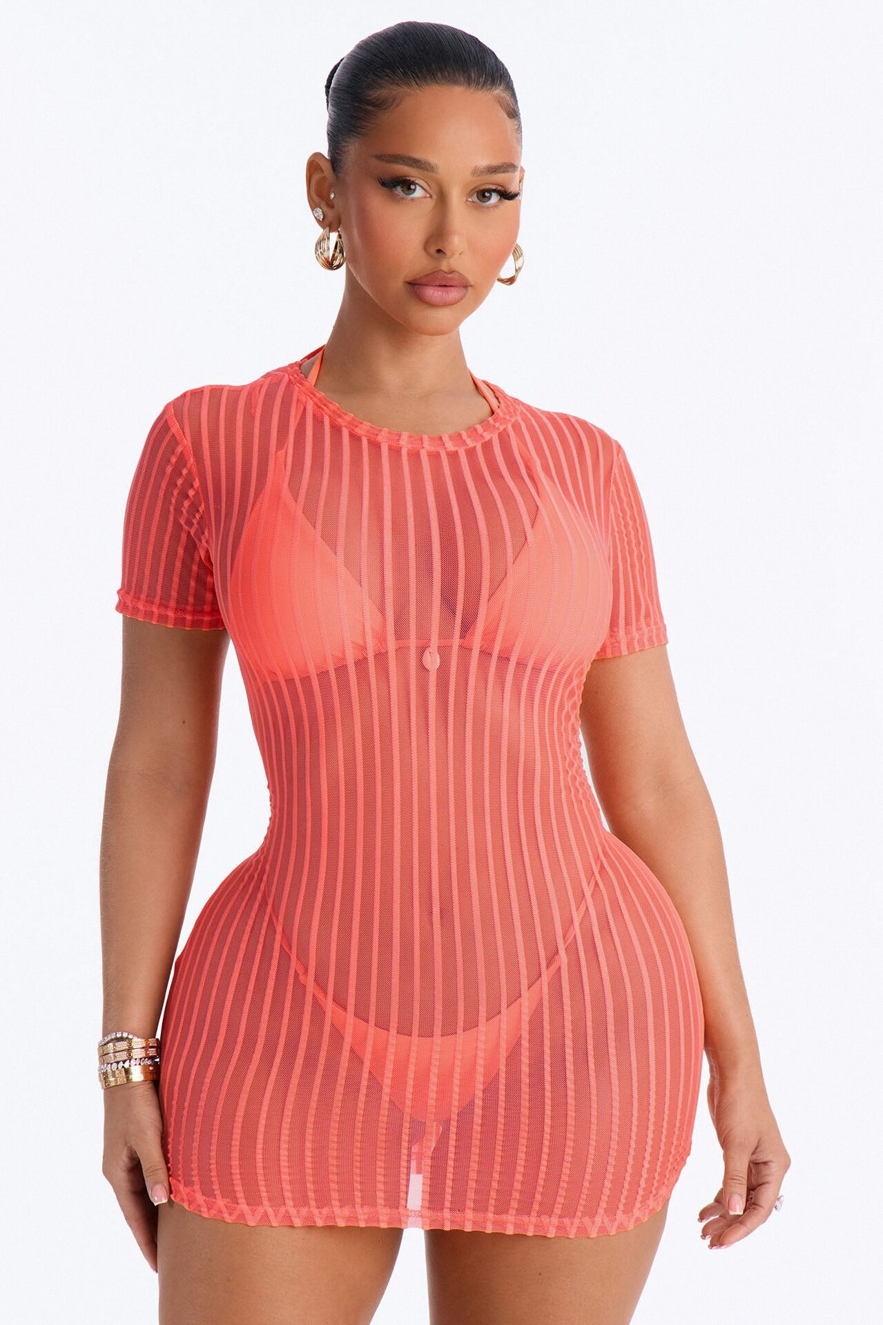 Palm Shade Stripe Cover Up - Orange