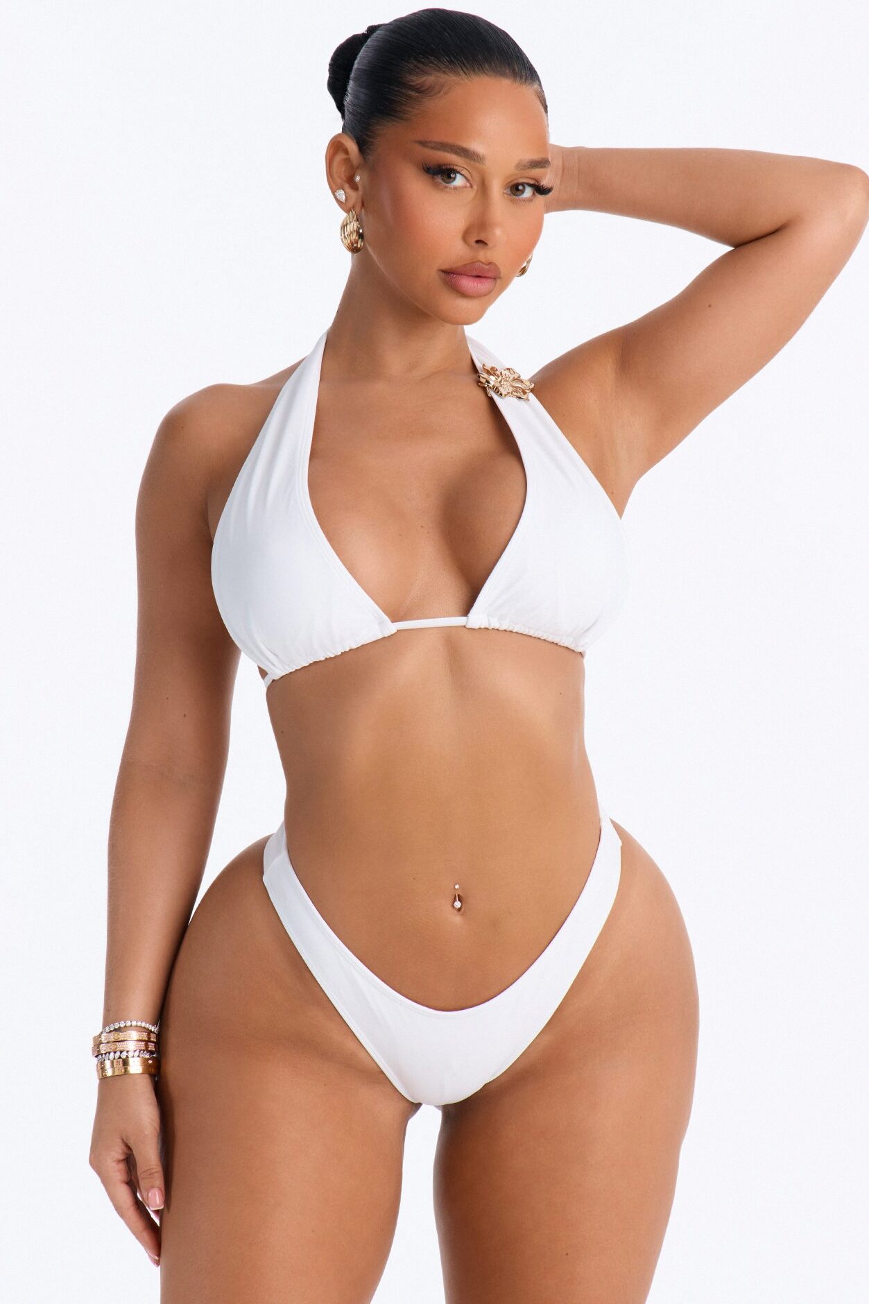 Dose Of Vitamin Sea Floral Hardware Cut Out 3 Piece Bikini Mini Skirt Set - White