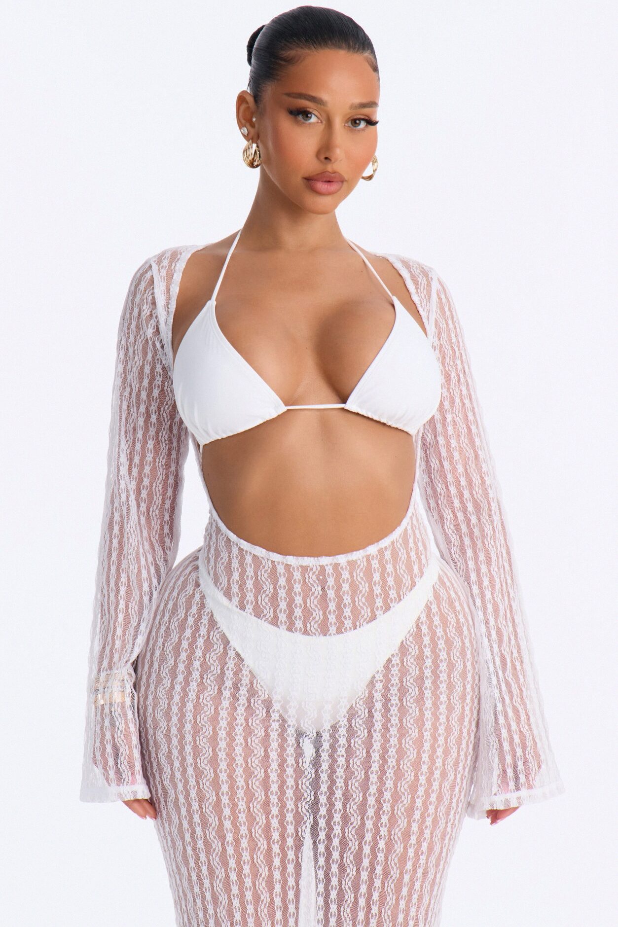 Summer Fling Stripe Lace Scoop Cover Up Maxi Dress - White