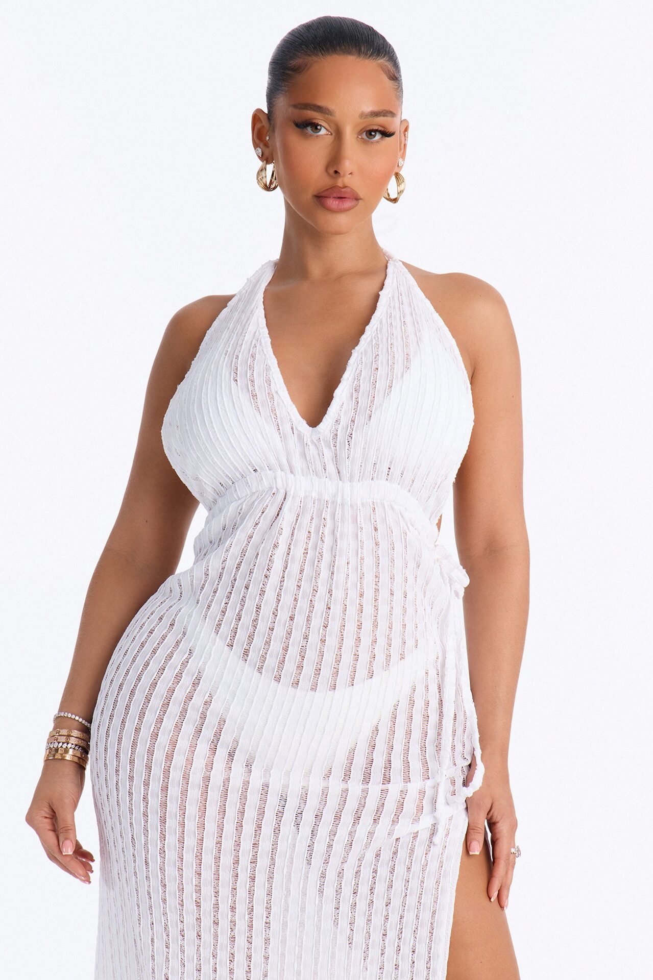 Seaside Vacation Side Slits Cover Up Dress - White