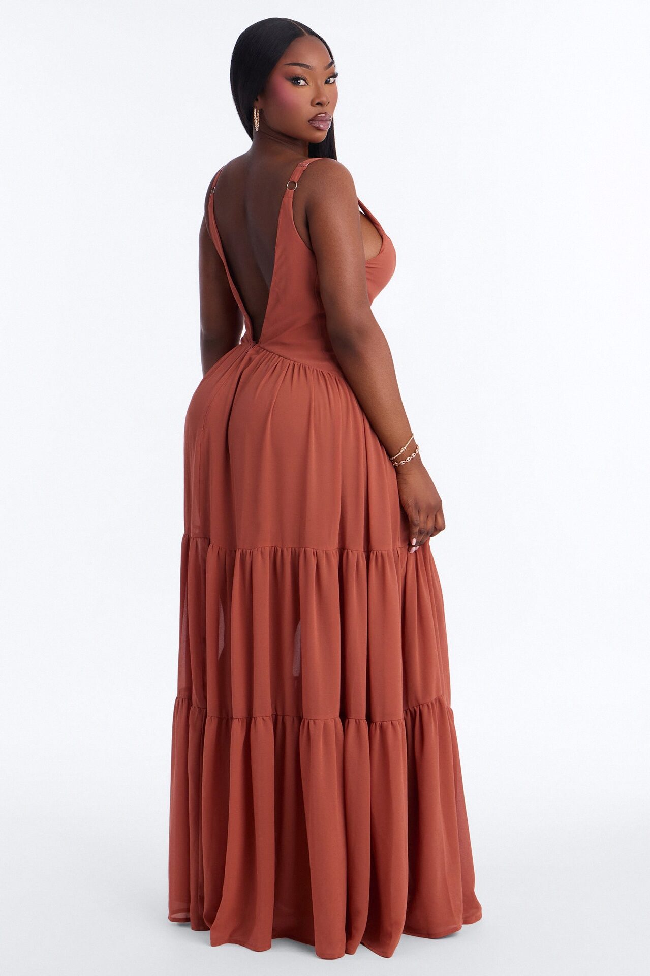 Zaria Chiffon Maxi Dress - Rust