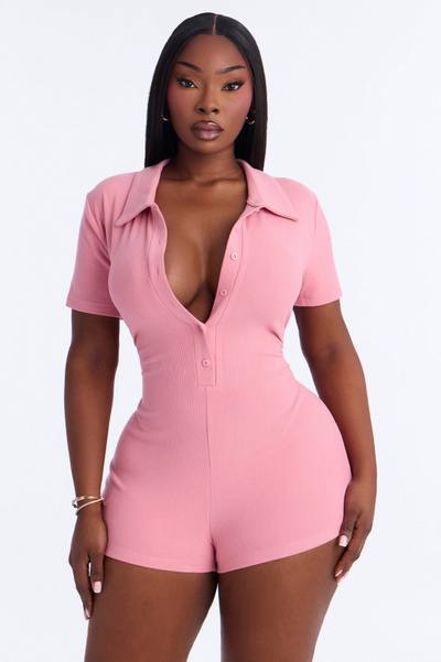 Hailey Ribbed Micro Short Romper - Pink