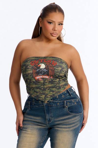 Outlaw Biker Club Rhinestone Camo Tube Top - Camouflage