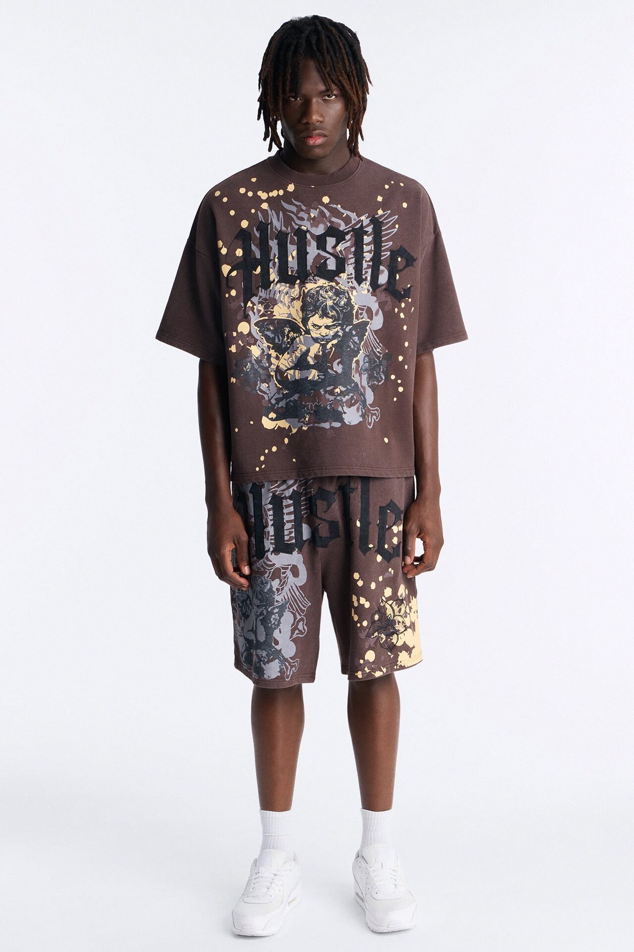 Heavenly Hustle Patch Oversized French Terry Tee - Brown