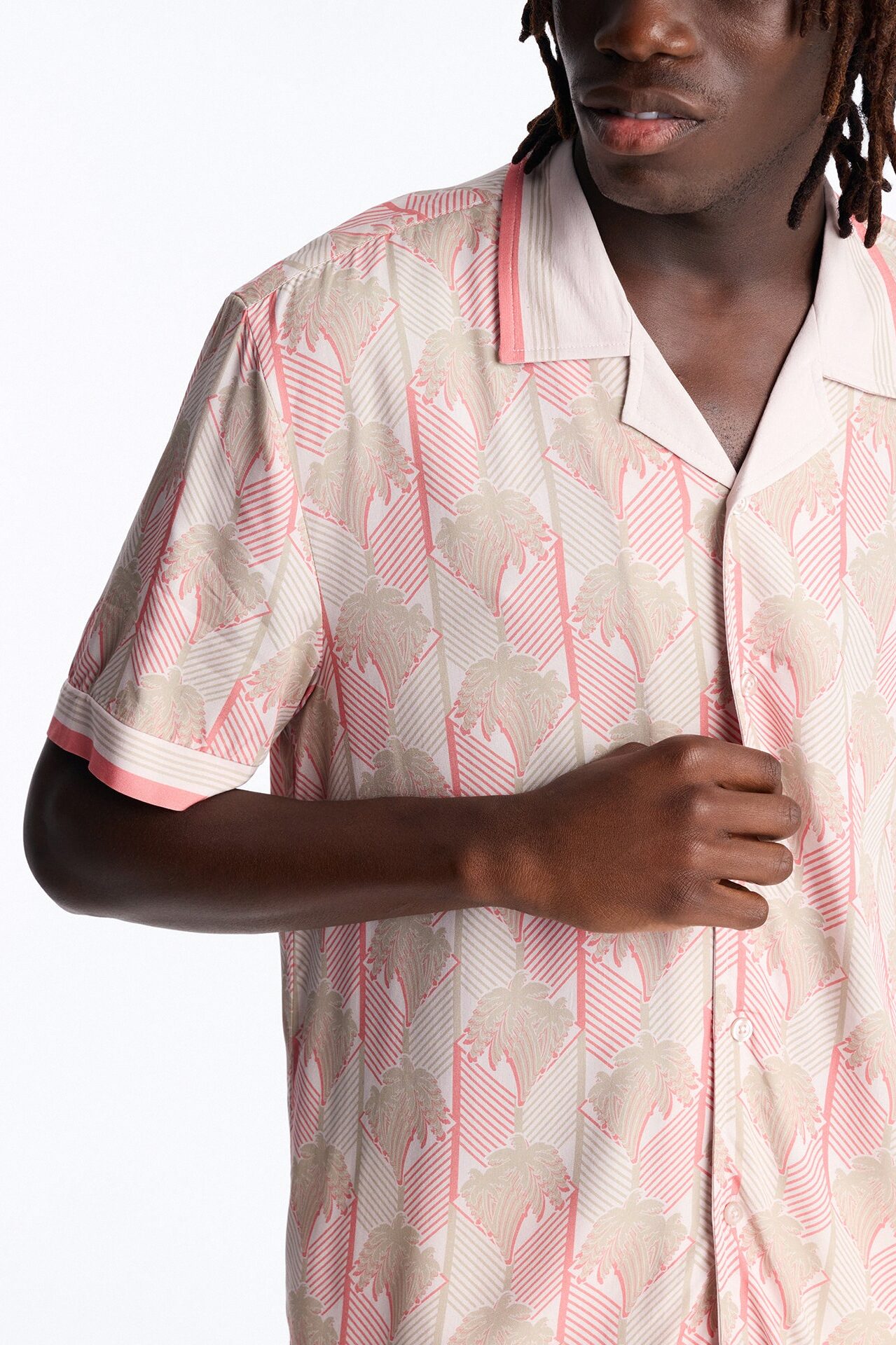 Crimson Palms Button Up Shirt - Red