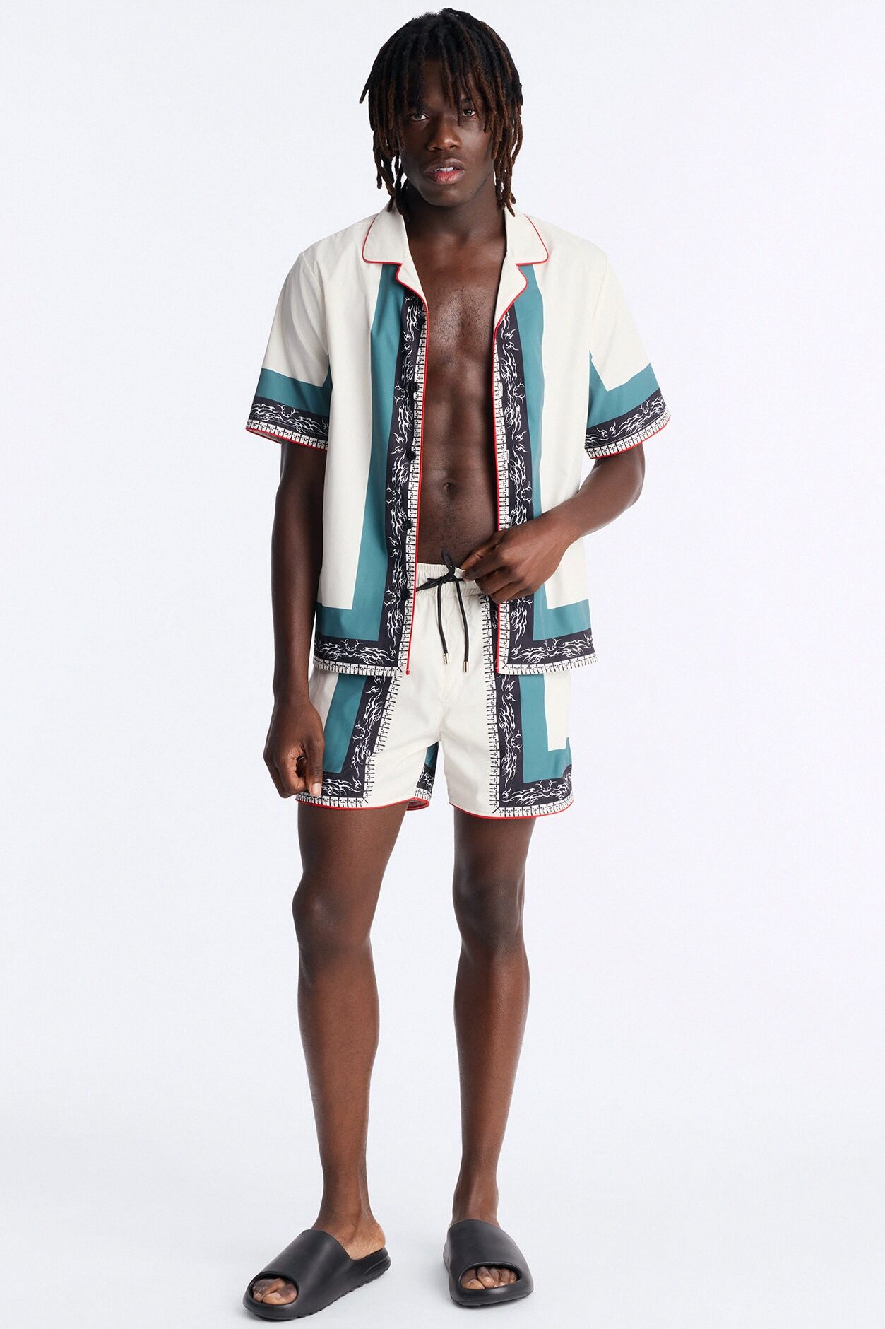 Relaxed Vista Mare Cuban Collar Button Up Shirt - Multi Color