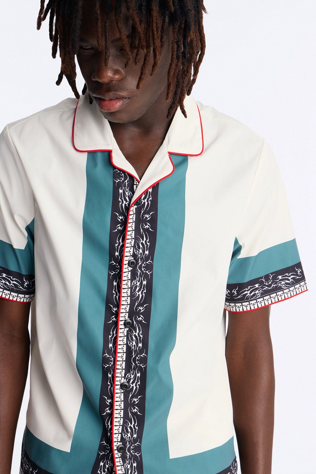 Relaxed Vista Mare Cuban Collar Button Up Shirt - Multi Color