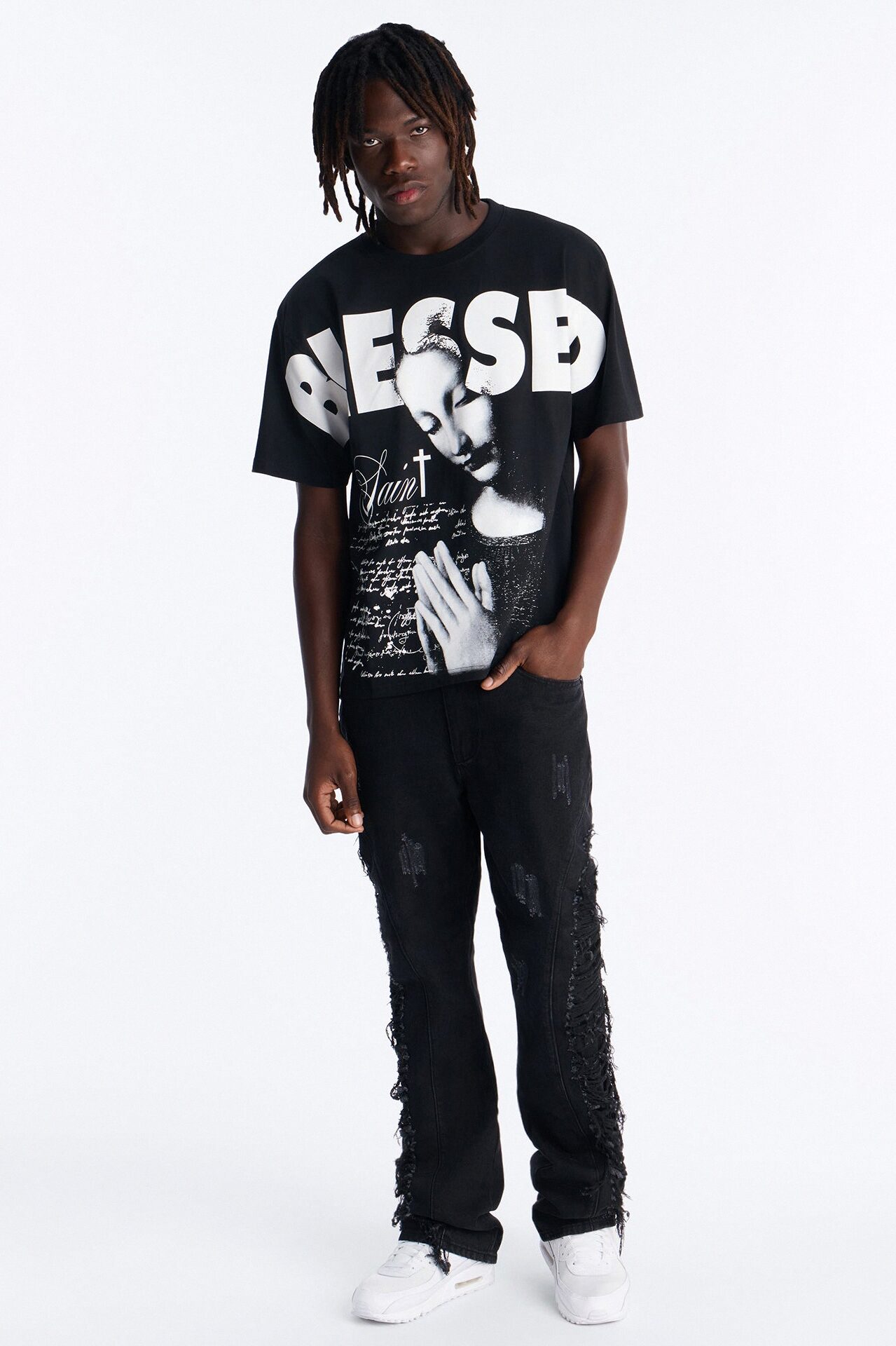 Blessed Saint Prayer Oversized Short Sleeve Tee - Black