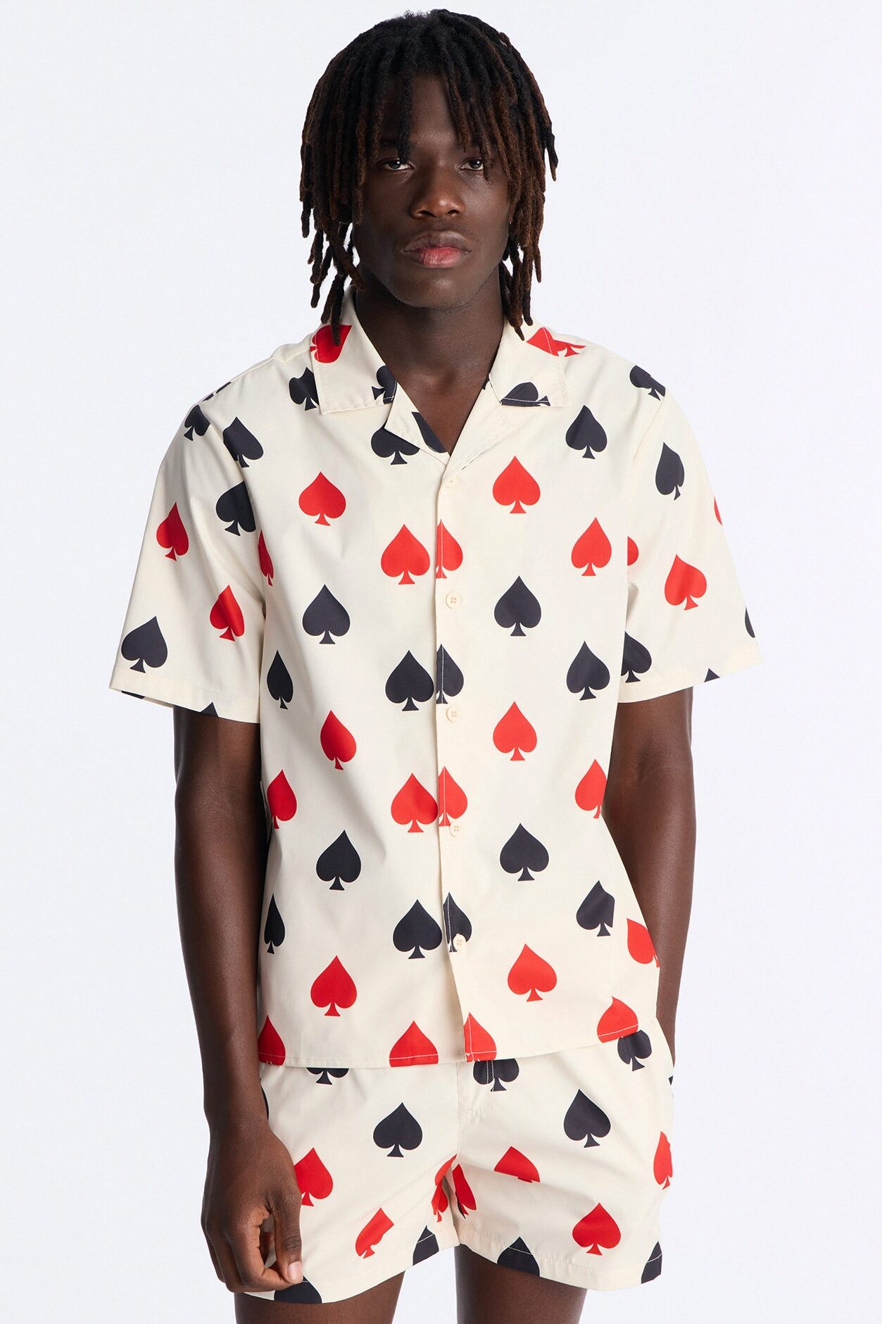 Relaxed Royal Spade Button Up Shirt - Off White/combo