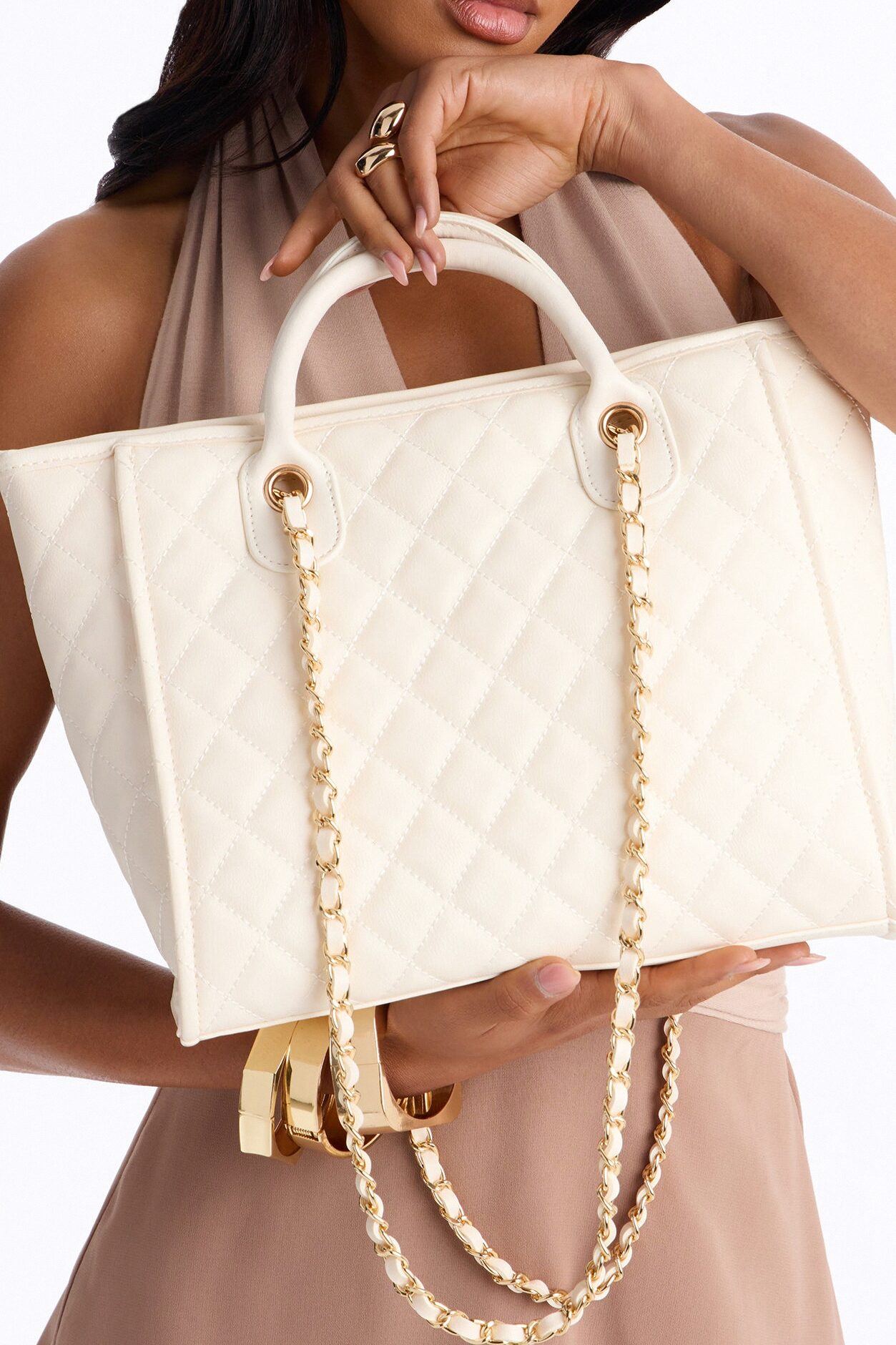 Big Goals Faux Leather Tote Bag - Ivory