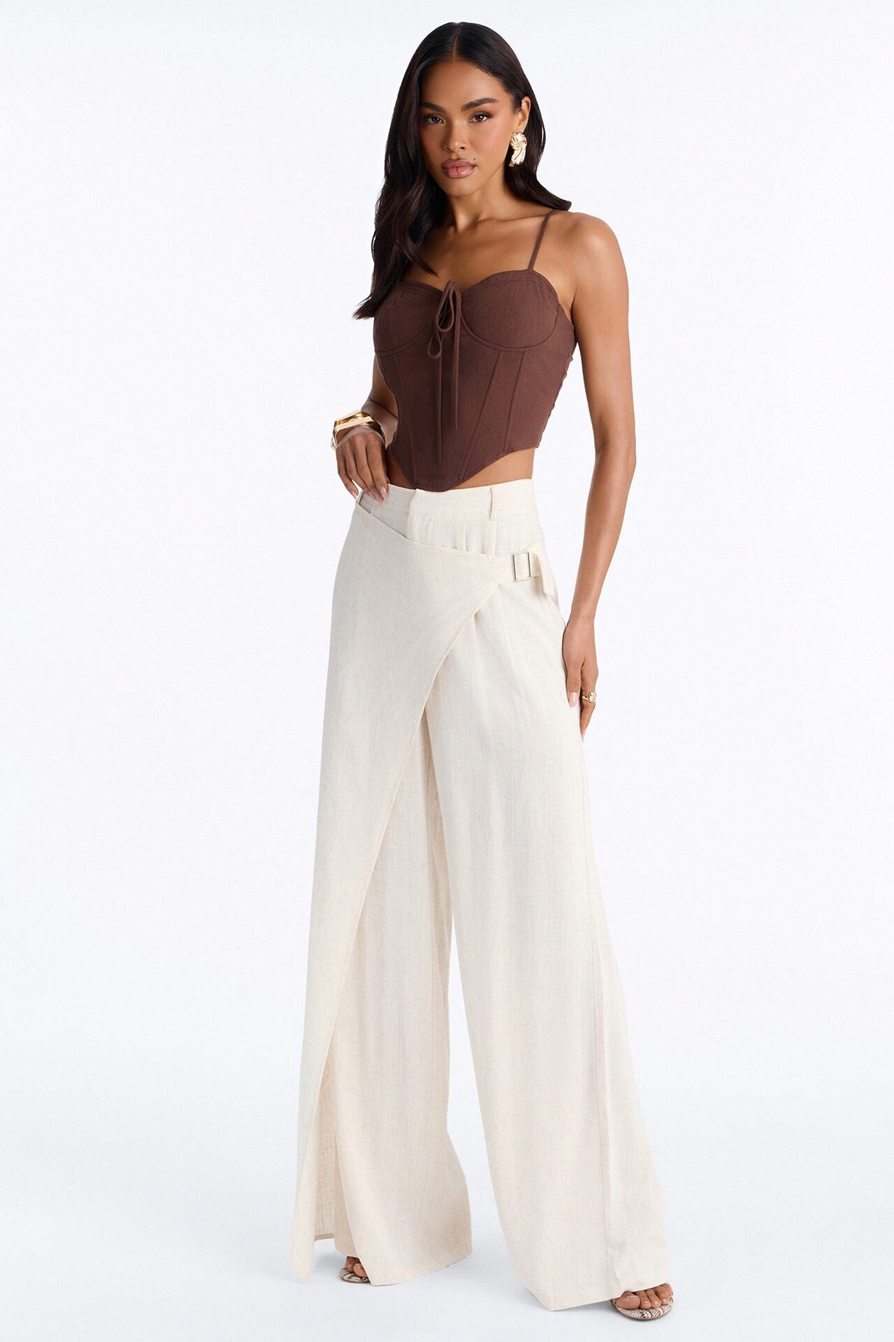 Tall Tailored Touch Wrap Front Linen Trouser - Natural