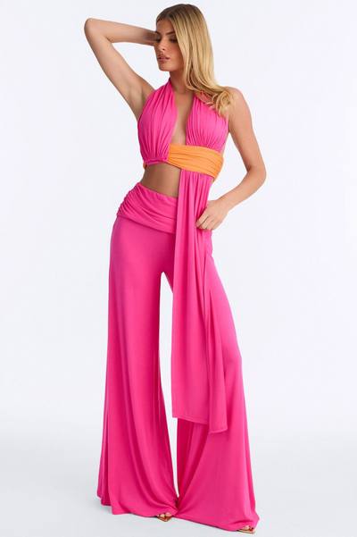 Avery Ruched Waist Pant Set - Hot Pink/combo