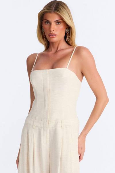 Amara Linen Wide Leg Jumpsuit - Oatmeal