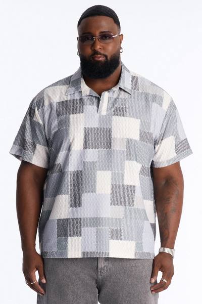 Blueprint Patchwork Johnny Collar Polo - Grey/combo