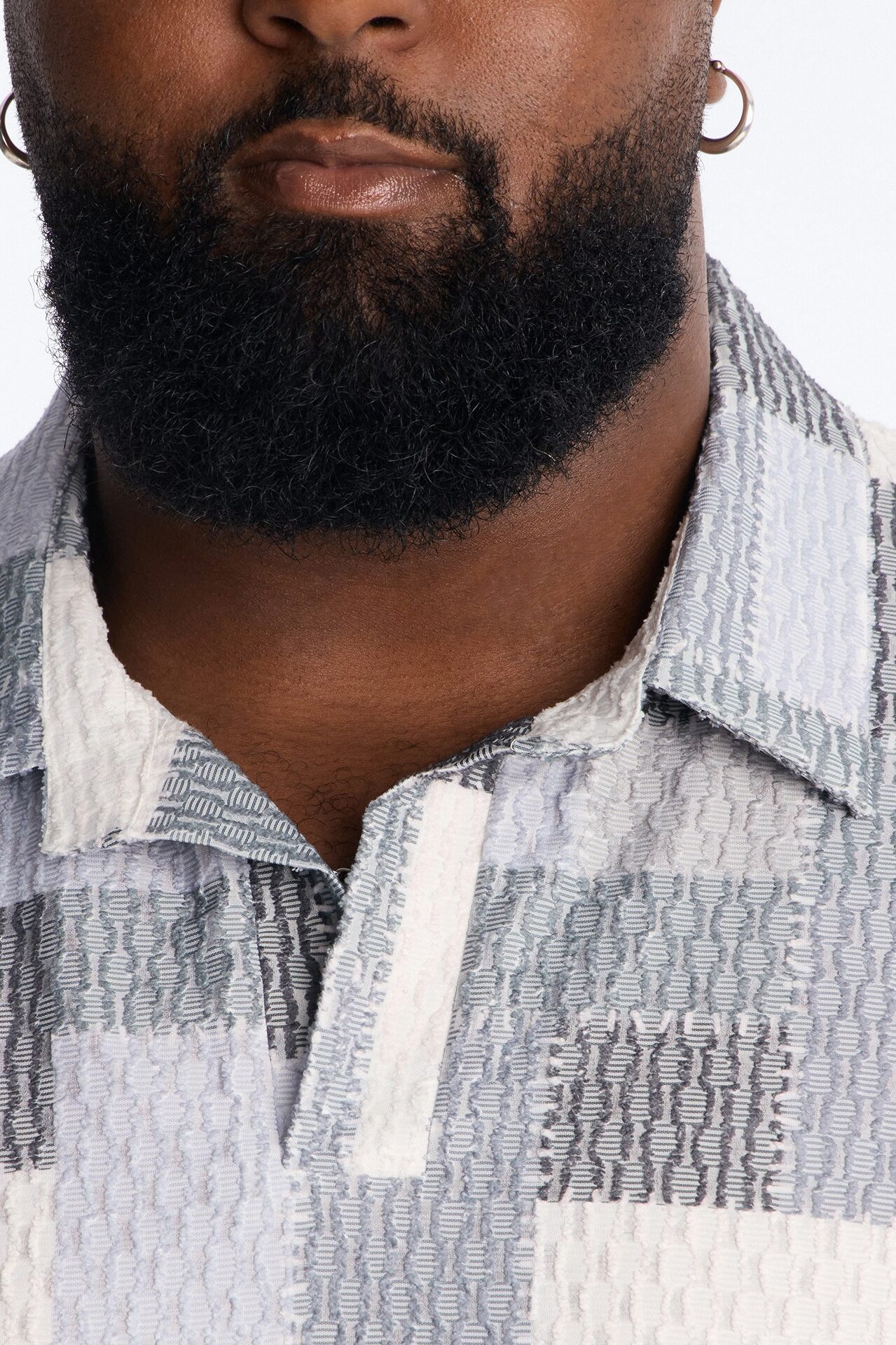 Blueprint Patchwork Johnny Collar Polo - Grey/combo