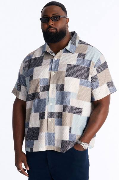 Blueprint Patchwork Button Up Shirt - Blue/combo