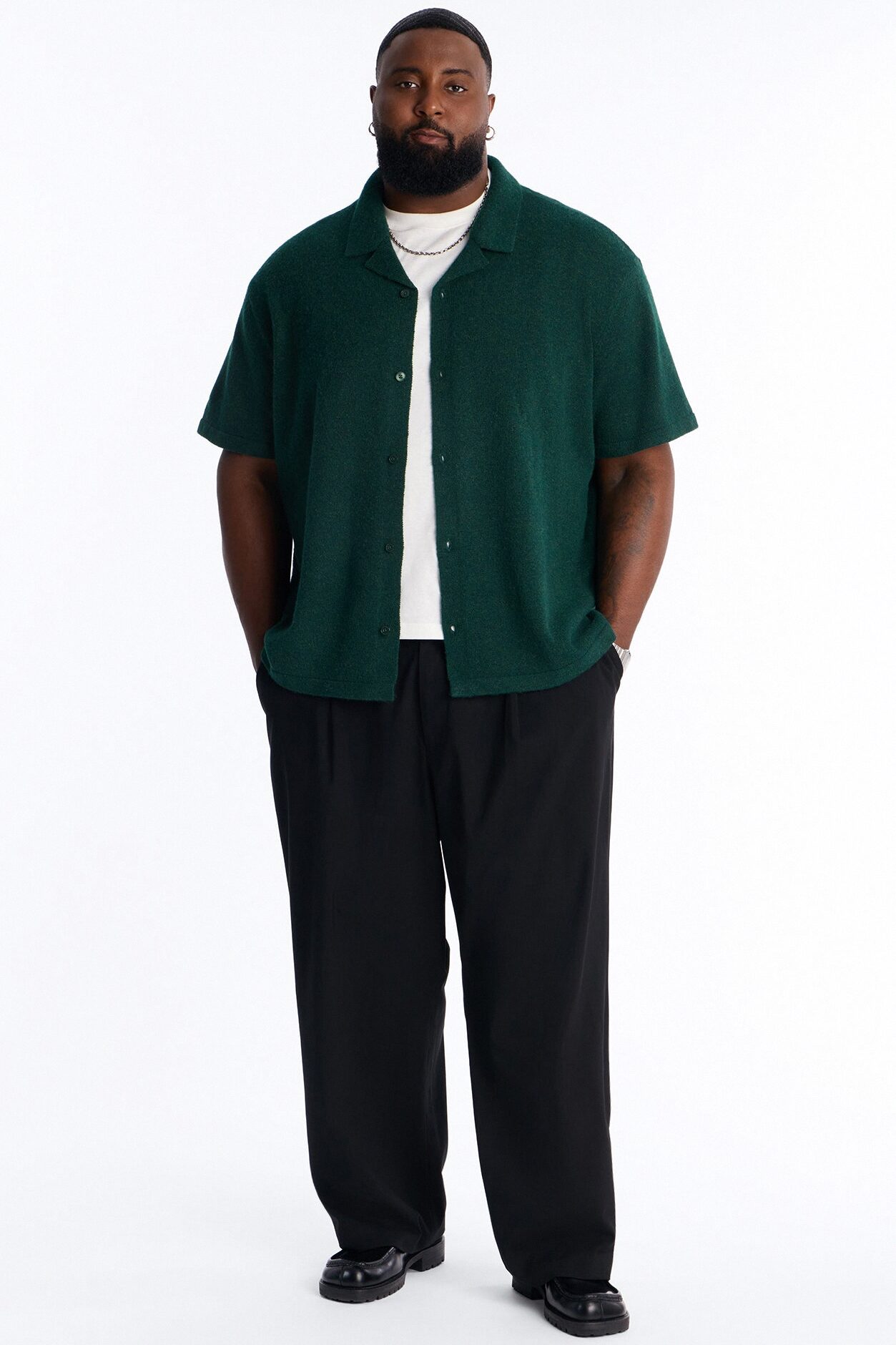 Soft Mode Relaxed Cuban Collar Button Up Shirt - Green