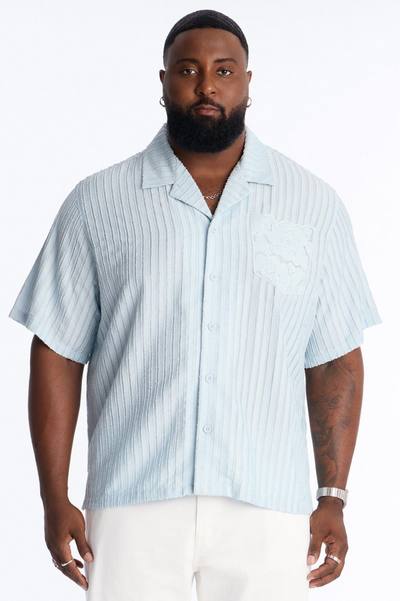 Sunday Social Cuban Collar Button Up Shirt - SkyBlue