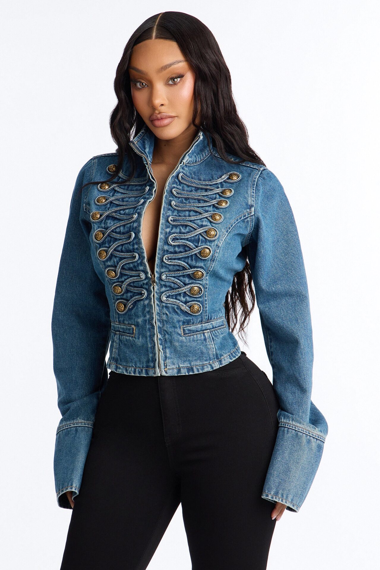 In Formation Cuff Sleeves Denim Jacket - Medium Wash