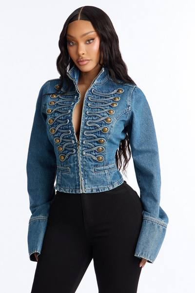 In Formation Cuff Sleeves Denim Jacket - Medium Wash