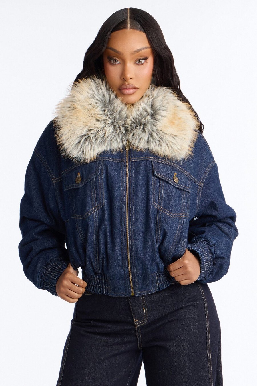 Méribel Faux Fur Denim Jacket - Denim