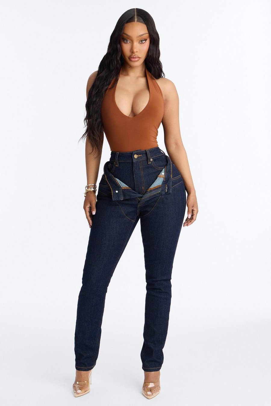 Good Intention Double Waistband High Rise Skinny Jeans - Denim