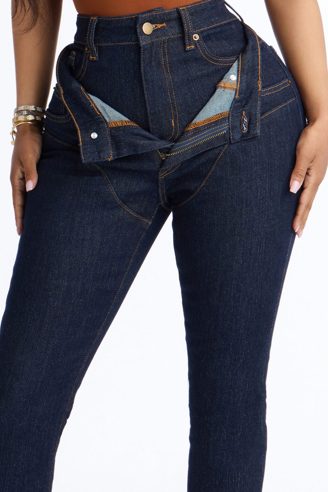 Good Intention Double Waistband High Rise Skinny Jeans - Dark Denim