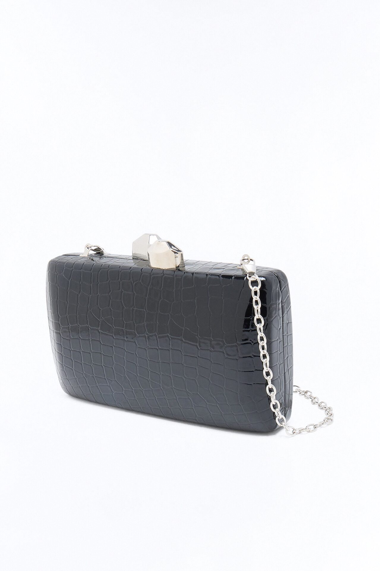 Late In The Night Faux Leather Clutch - Black