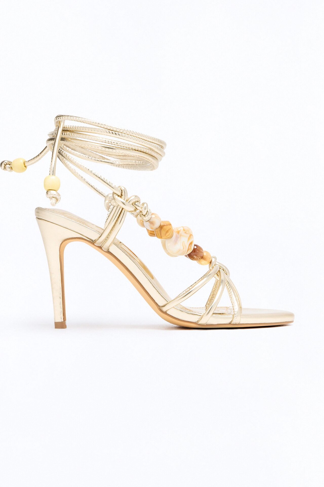Kosie Beaded Wrap Up Heels - Gold