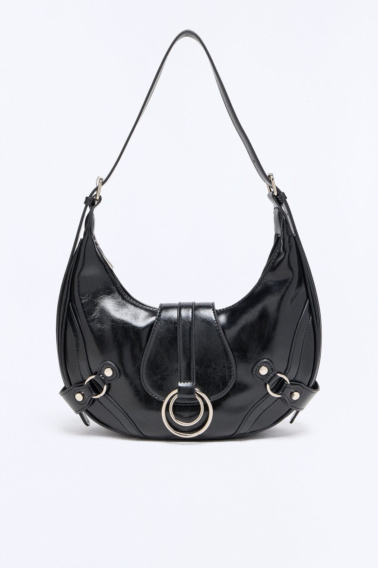 Edge Off Faux Leather Shoulder Handbag - Black