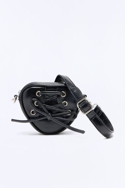 Stitch My Heart Faux Leather Crossbody Handbag - Black