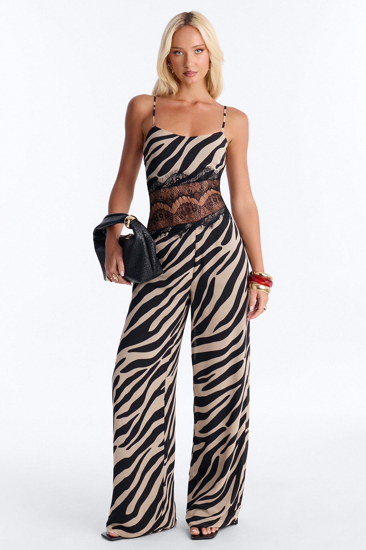 Amaya Lace Trim Backless Jumpsuit - Black/combo
