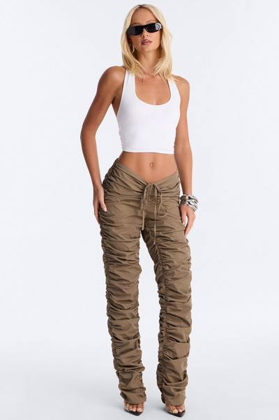 Lettie Mid Rise Ruched Skinny Pant - Taupe
