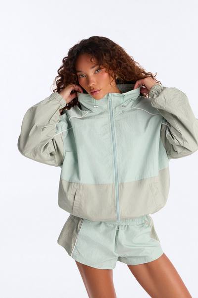 End Game Windbreaker Funnel Neck Jacket - Sage/combo