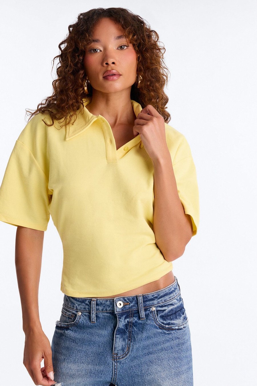 Street Serve Cinched Short Sleeve Polo Top - Yellow