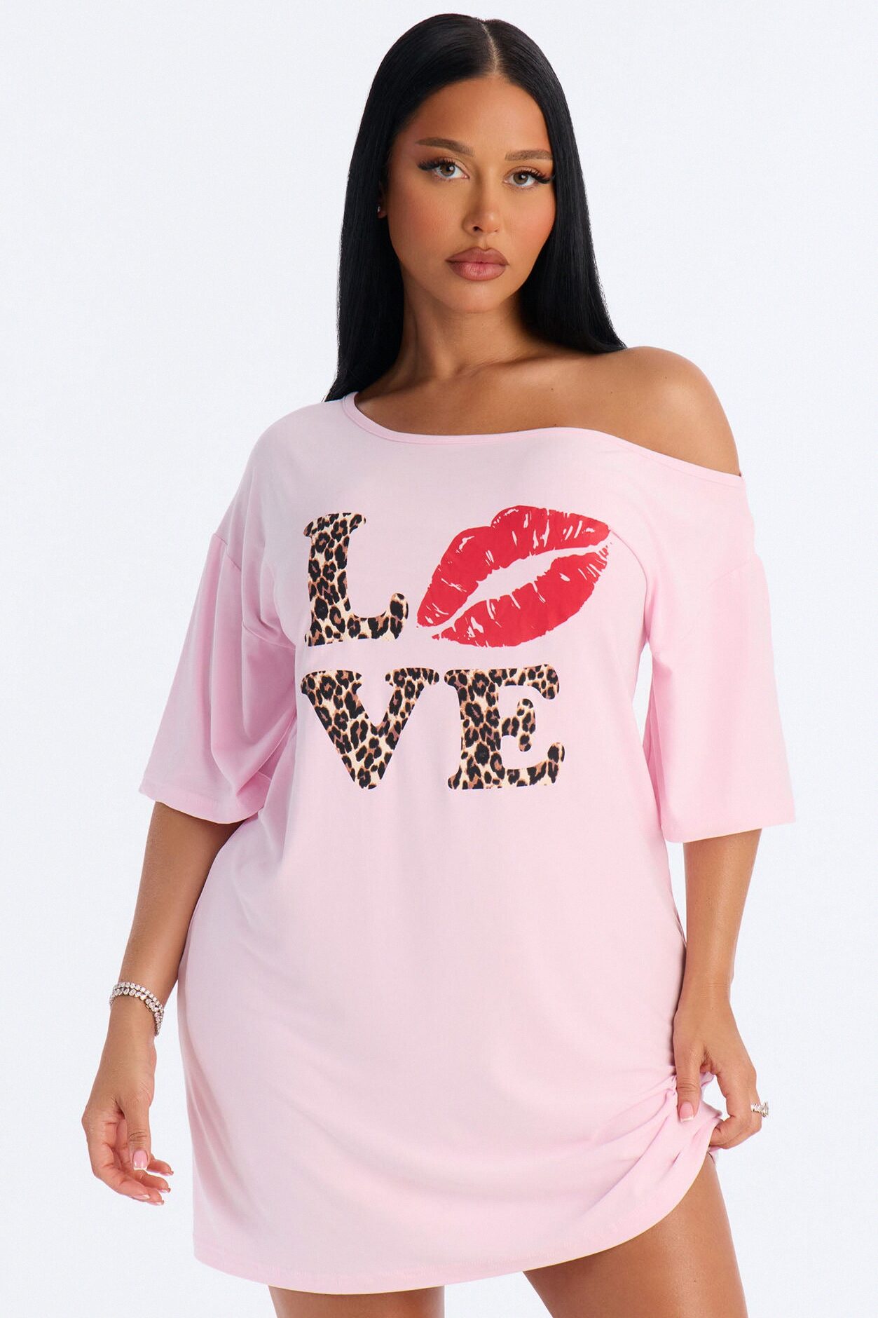 Love My Sleep Off Shoulder Sleep Shirt - Pink