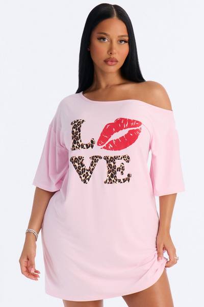 Love My Sleep Off Shoulder Sleep Shirt - Pink