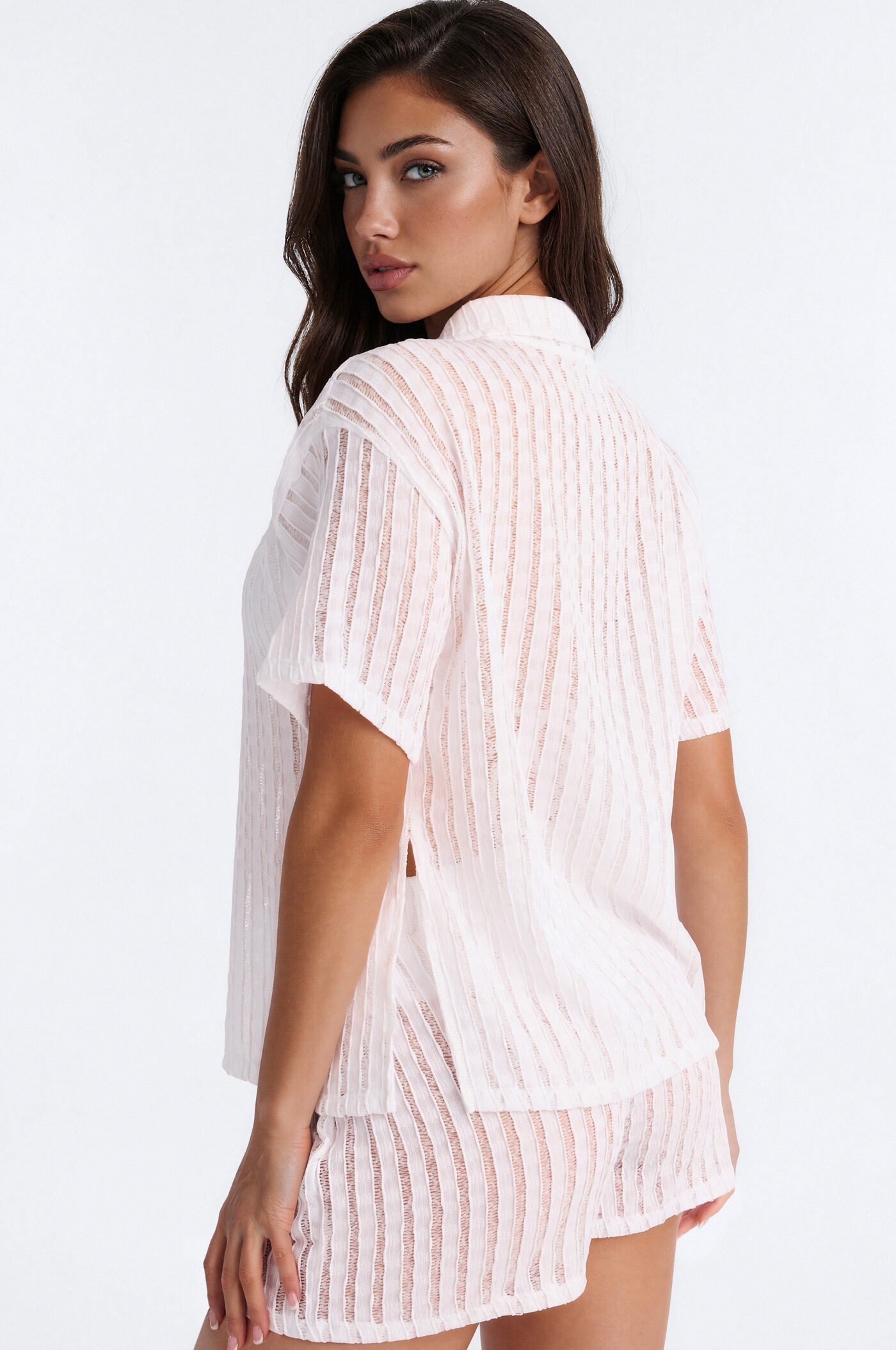 Seaside Vacation Button Up Cover Up Shorts Set - White