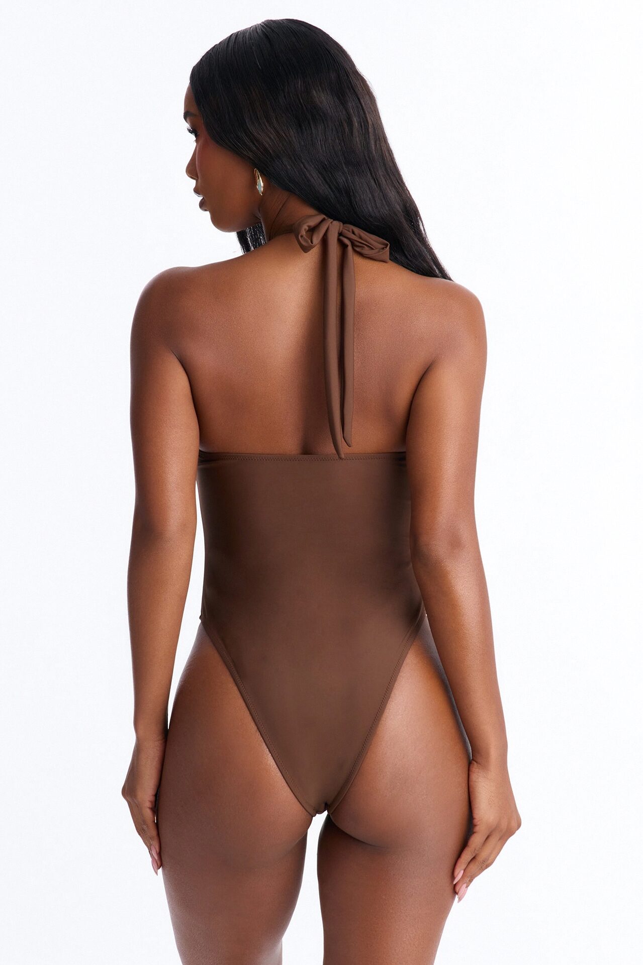 Jana 1 Piece Cut Out Halter Swimsuit - Brown