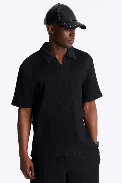 Pure Form Plisse Johnny Collar Polo - Black