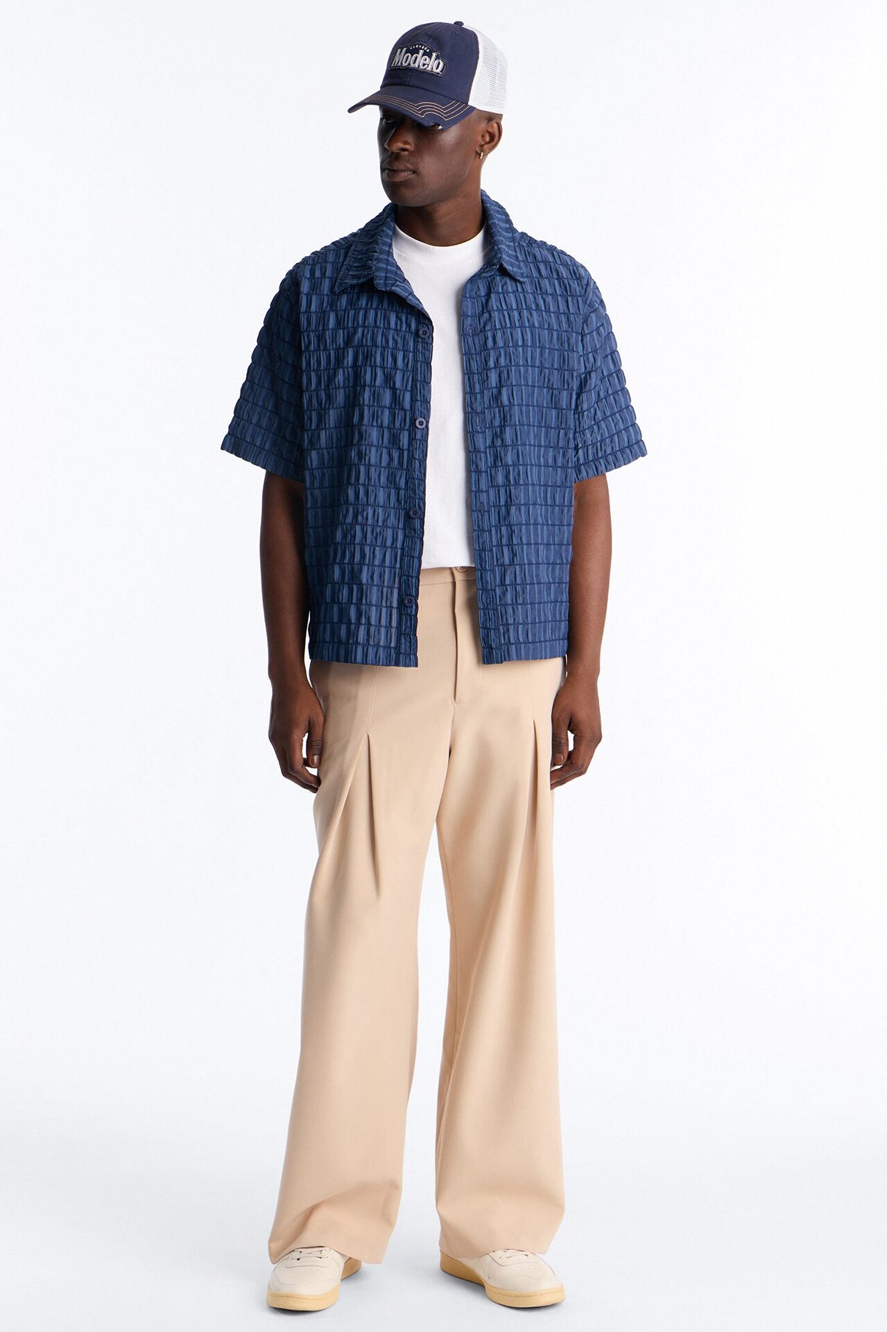 Dream Puff Cuban Collar Button Up Shirt - Navy/combo