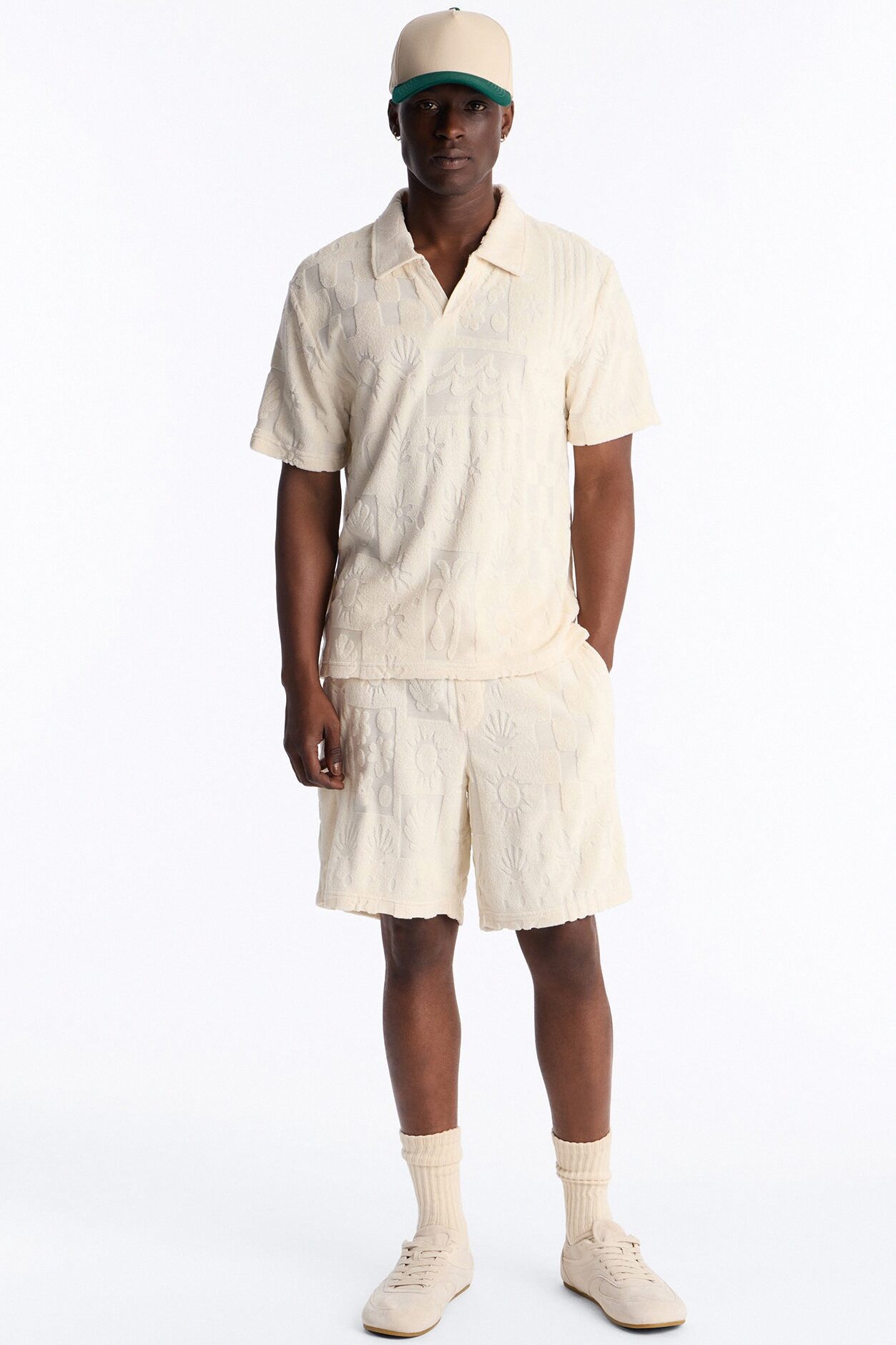 Cloud Jacquard Terry Johnny Collar Shirt - Cream