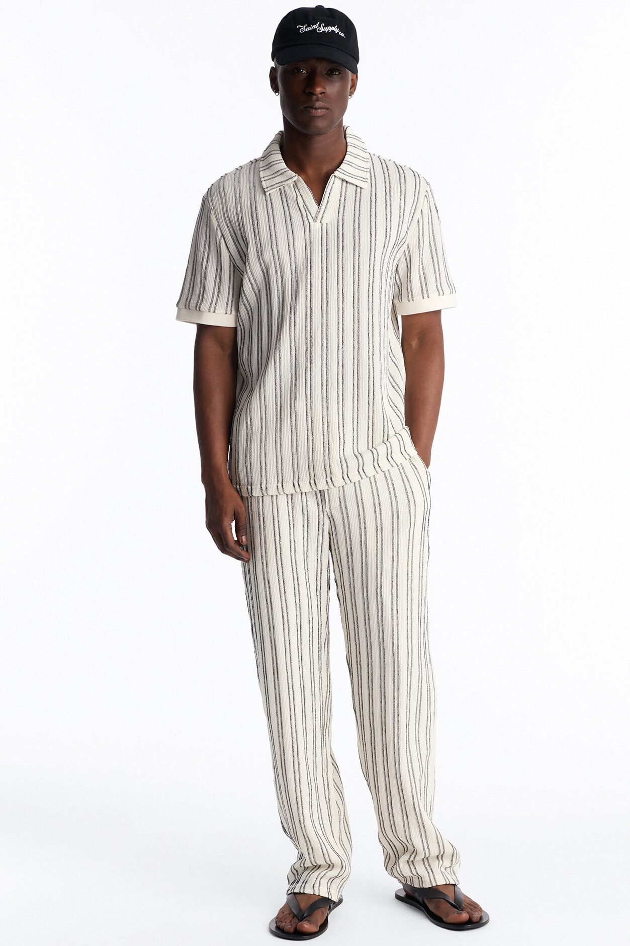 Etched Stripe Polo - White/combo