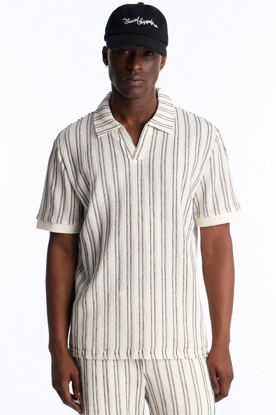 Etched Stripe Polo - Cream