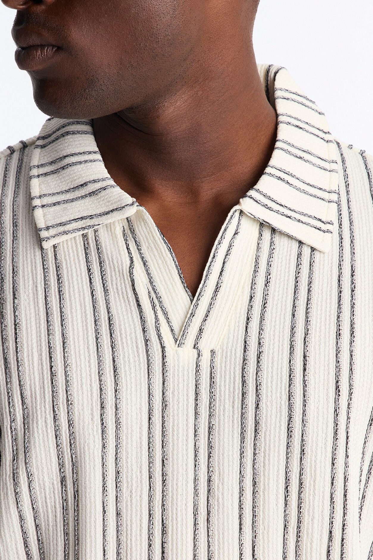 Etched Stripe Polo - White/combo