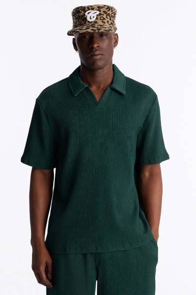 Pure Form Plisse Johnny Collar Polo - Green